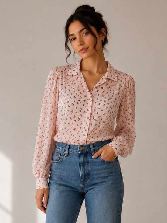 Toronto Tops - Vintage Pink Floral Button-Up Blouse Size 14